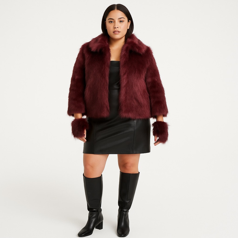 Miss Sixty M60 Plum Faux Fur Coat With Mittens Y2K Office Siren Glam night out